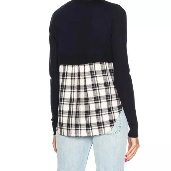 Veronica Beard Wool Plaid Gemma Sweater Women's Navy  size Small/Medium - Picture 2 of 7